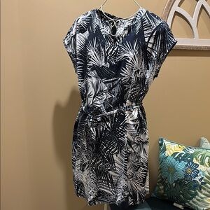 Navy and White Palm Print Dress